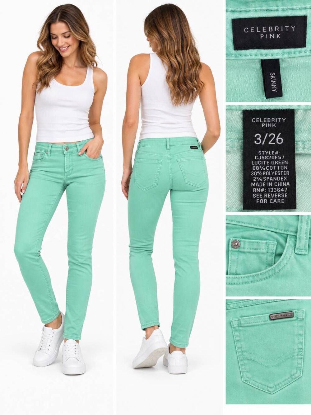 Celebrity Pink Women’s Skinny Jeans 3/26 Lucite Green Stretch Denim